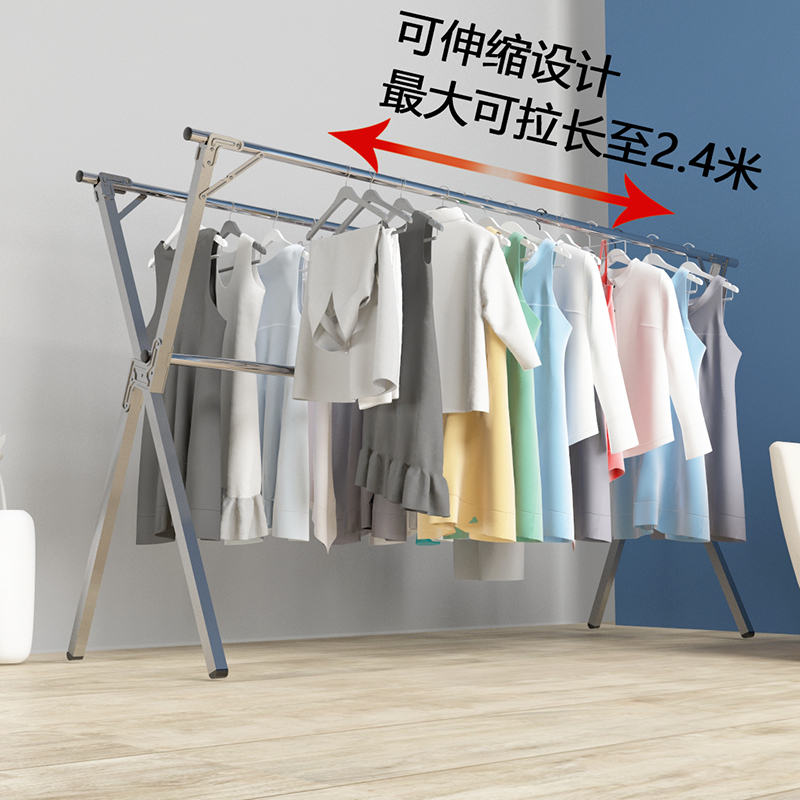 阳台晾衣杆晾衣架落地折叠室内外伸缩G晒被子神器晒衣架双杆式结