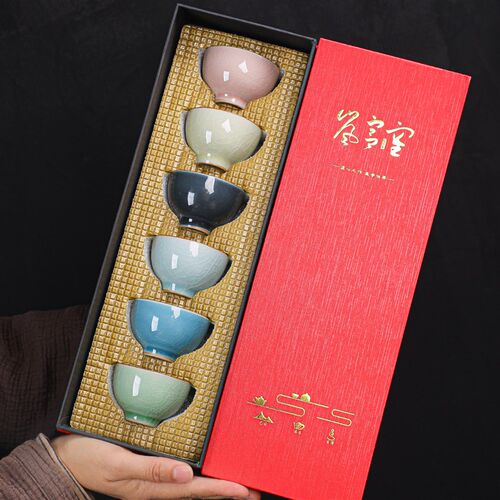 冰裂纹小茶d杯哥汝窑茶具杯子陶瓷开片可养功夫茶碗茶盏套装礼盒