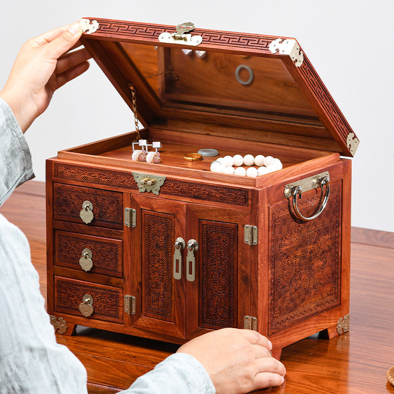 红木首饰盒新款i实木手饰收纳盒紫檀高档珠宝盒订婚结婚中式嫁妆,收纳整理,首饰盒,淘宝优惠券,粉丝福利购,淘宝优惠卷