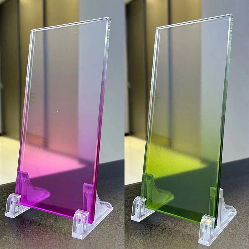 渐变艺术玻璃隔断屏风入户玄关彩色工艺弯钢超P白夹胶酒店浴室玻