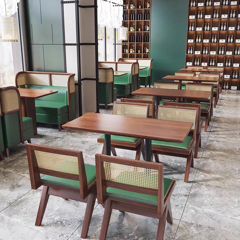 定做西餐厅卡座沙发商用s火锅店湘菜馆连锁店茶楼实木编藤桌椅组