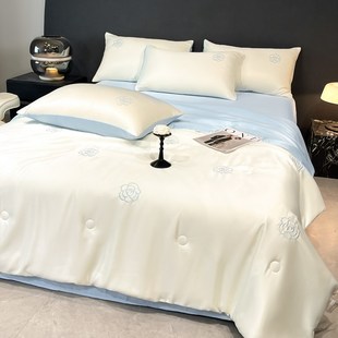 A类凉感冰丝刺绣夏凉被四件套轻A奢高级丝滑裸睡被子床单床上用品