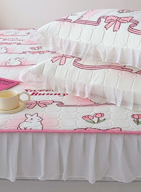 仙美雪纺花边床笠款凉感丝乳胶凉席1.D5m1.8米三件套少女心冰丝席