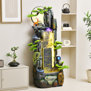 中式假山高山小桥流水喷泉循环客厅酒柜乔迁N景观落地鱼池装饰摆