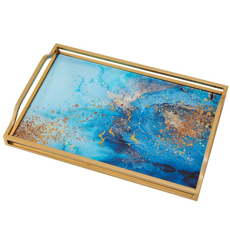 创意玻璃金色收纳托盘轻奢高档水杯茶盘客厅餐厅酒V具设计感置物,家居饰品,桌面摆件,淘宝优惠券,粉丝福利购,淘宝优惠卷