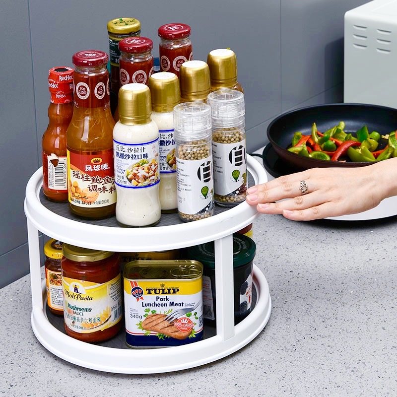 二层多功能厨房调k料罐旋转收纳盒调味瓶防滑托盘化妆品转盘置物,厨房/烹饪用具,厨房置物架/置物柜/角架,淘宝优惠券,粉丝福利购,淘宝优惠卷