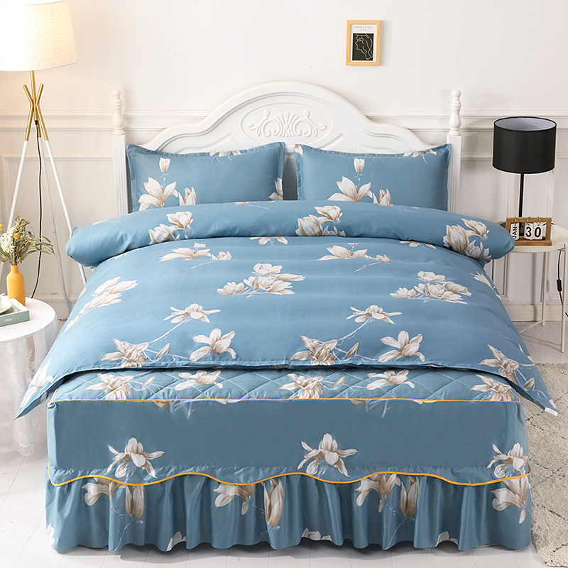 韩版夹棉四件套床裙式1.5m1y.8米2加棉加厚保暖床罩双人防滑保护