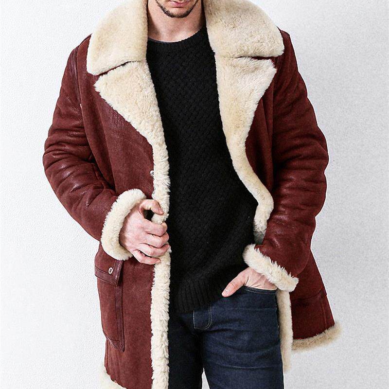 남성 모피 코트 가을 겨울 신작 남성 모조 가죽 두꺼운 모피 원피스 중간 길이 코트 유럽 스타일 코트