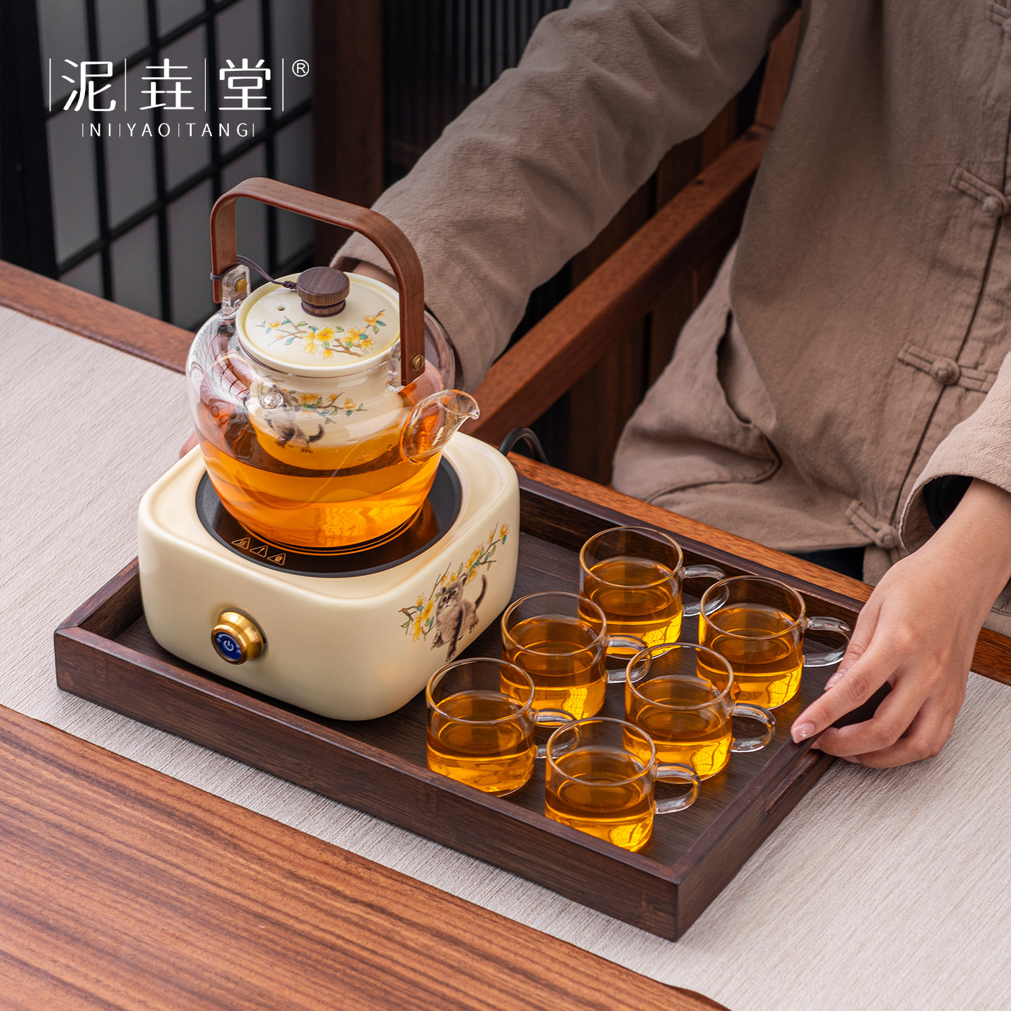 泥垚堂茶具套组一整套黑晶炉煮茶器养生壶炖煮一体烧水壶泡茶专用