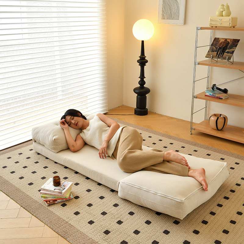 云卷懒人沙发可躺睡卧室阳台小户型奶油风单人椅榻榻米折叠沙发床