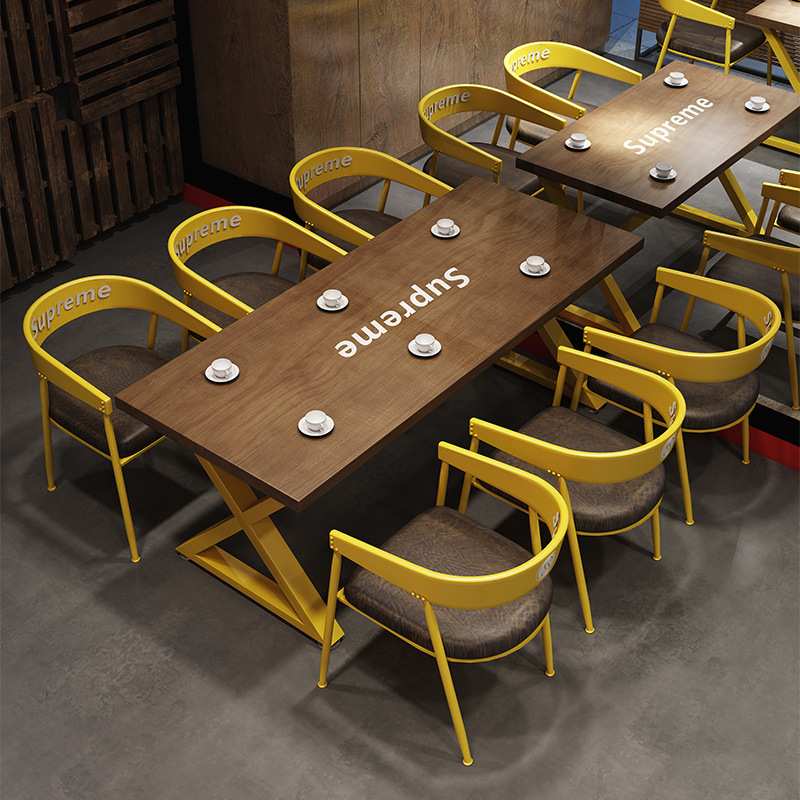 复古酒吧烧烤店火锅餐厅工业风原木实木餐桌长方形咖啡厅桌椅组合