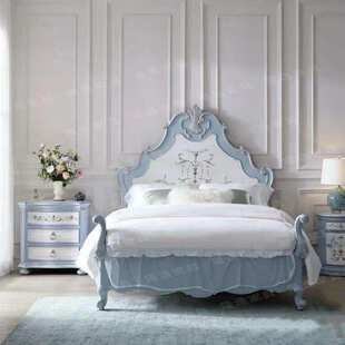 法式实木彩绘床公主宫廷床儿童手绘卧室床复古粉色蓝色床美式