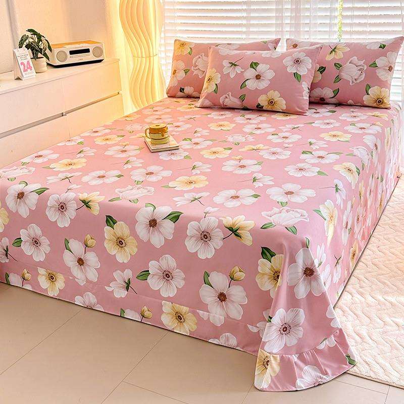 加厚水洗棉床单单件原棉磨毛被单秋冬新款花边学生宿舍三件套枕套