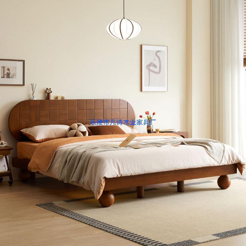 源头厂家直销北美黄杨木双人大床现代简约床黑胡桃木实木卧室婚床