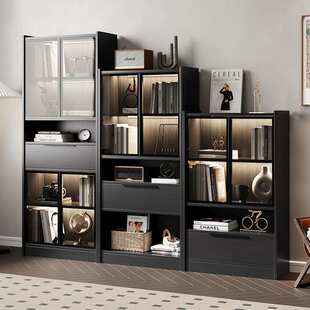 客厅书柜带玻璃门储物柜一体家用组合柜楼梯间收纳柜简约落地轻奢