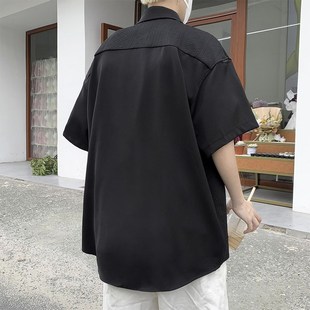 半截袖 假两件短袖 高级设计垂感小众夏季 领带衬衫 polo领衬衣潮 男装