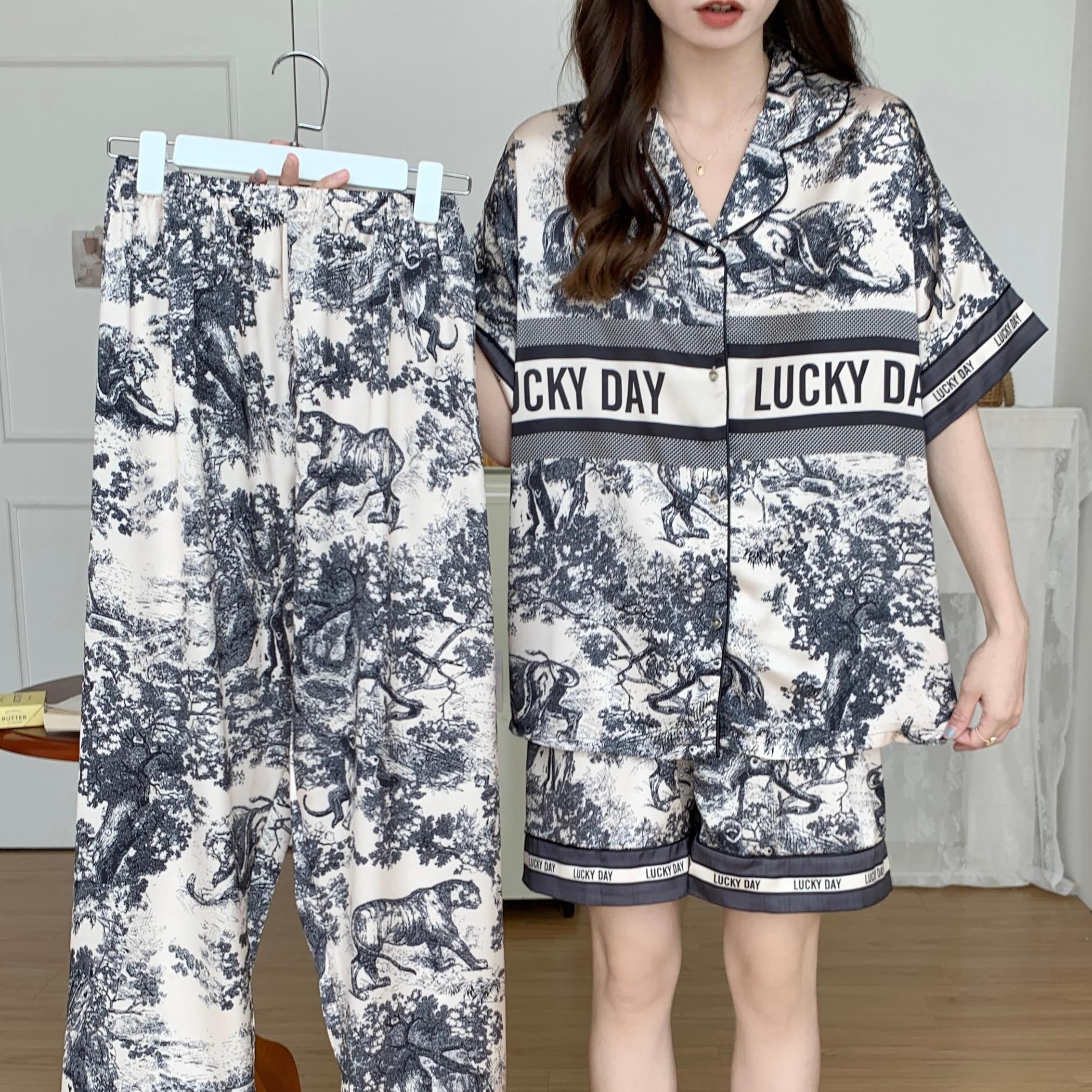 春夏季轻奢高品质爆款水墨画短袖睡衣/家居服套装