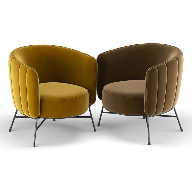 北欧设计师黑色金属脚布艺软包简约单人椅卧室绒布懒人休闲沙发椅