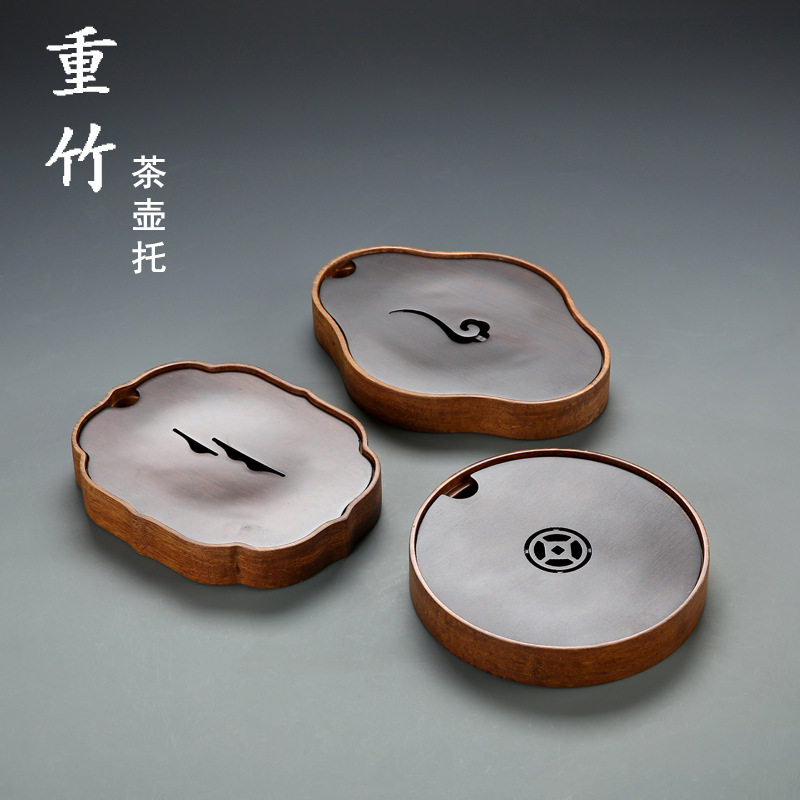 重竹壶承紫砂壶垫养壶托茶壶垫小号储水茶盘干泡台日式圆形底座托
