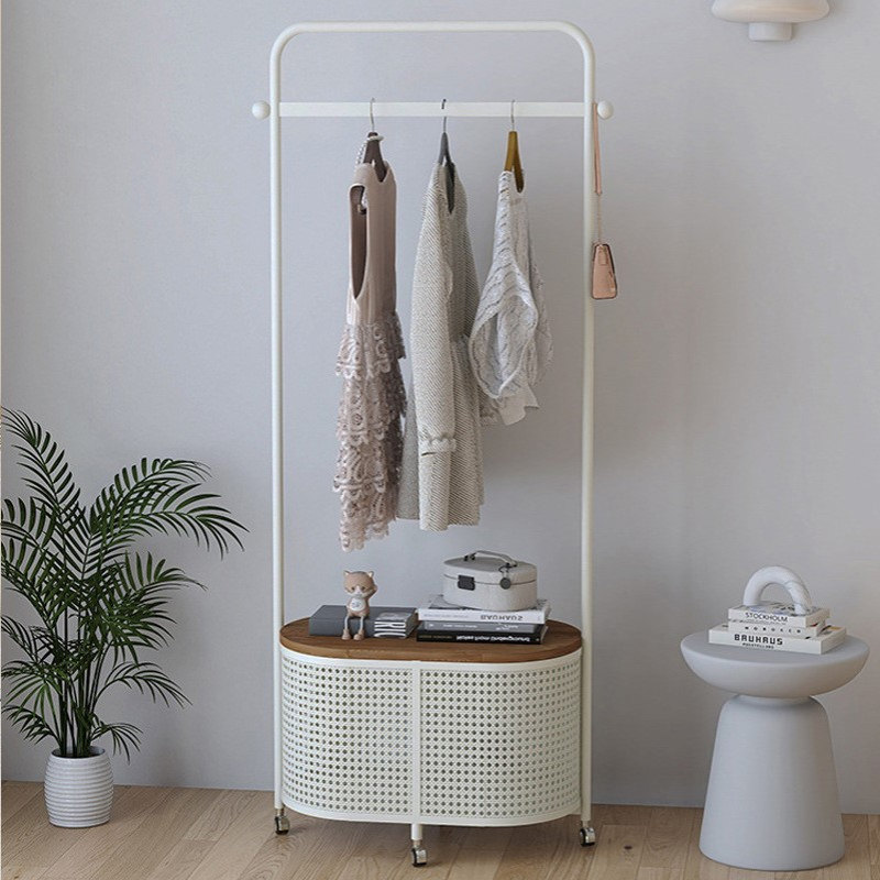 衣帽架落地卧室日式移动仿藤编复古客厅转角脏衣篓轻奢收纳挂衣架