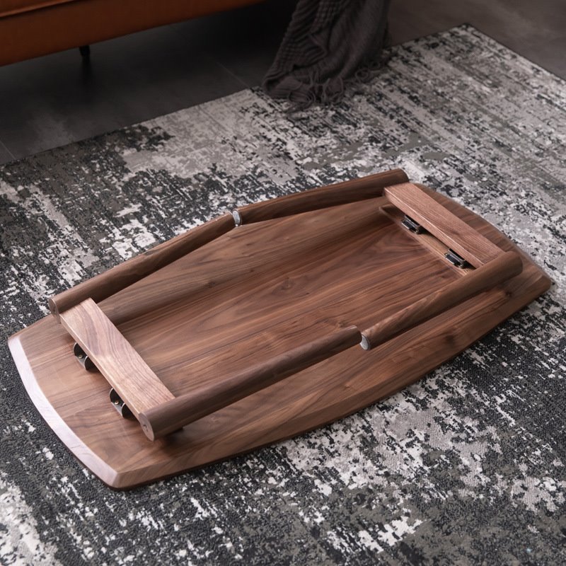 北欧飘窗茶几黑胡桃木可折叠茶几现代简约茶桌日式小户型家用