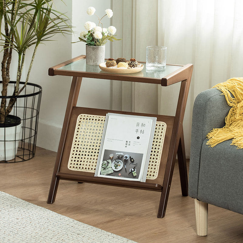 客厅沙发边几边柜小茶几床头小桌子日式小户型藤编玻璃角几可移动
