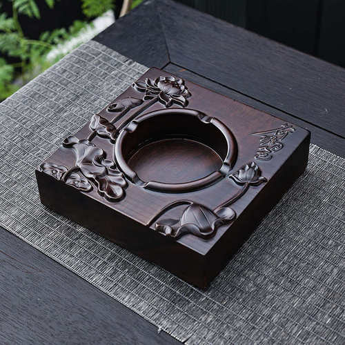 烟灰缸黑檀黑檀木实木带盖家用大号个性潮流中式复古防风创意个性