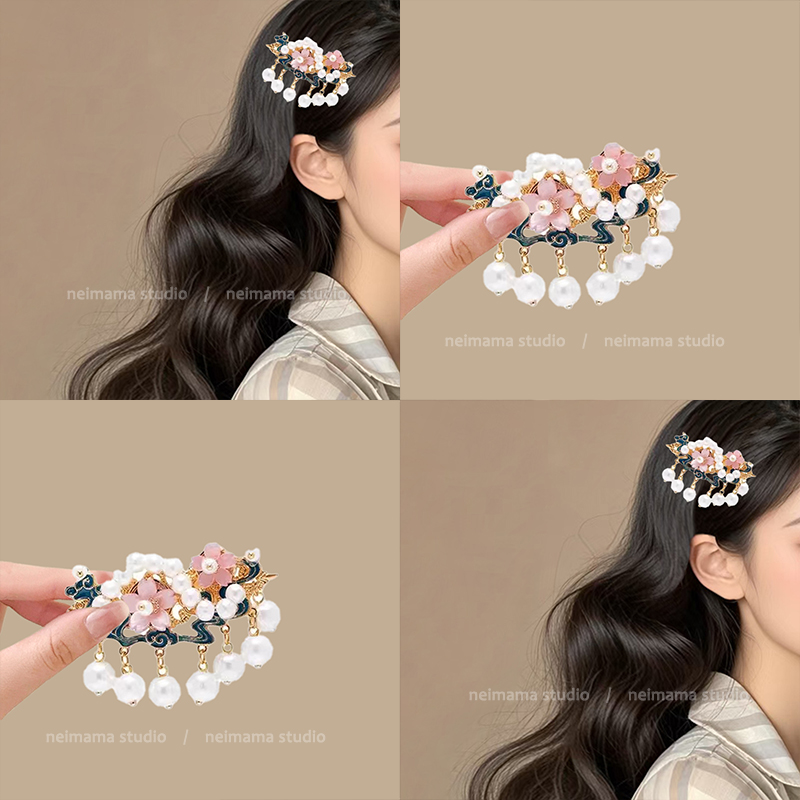 國風燒藍流蘇珍珠發夾