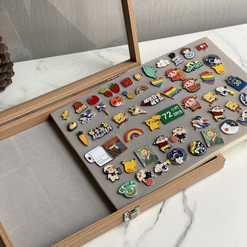 大号木纹原木色徽章收纳盒海绵可拿出纪念车标P胸针收藏整理展示