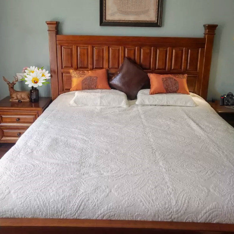 欧式全棉绗缝被三件套纯色床盖毯单件夏凉空N调被枕套沙发炕垫床