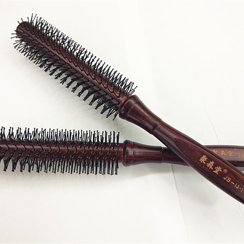 聚森堂男女卷发梳子耐高温直纹卷梳E实木无鬃毛长发滚梳子梨花刘