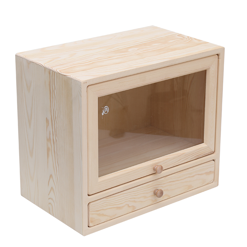 实木桌面收纳盒玻璃透明储物小柜子多功能4MA纸办公室大号整理盒