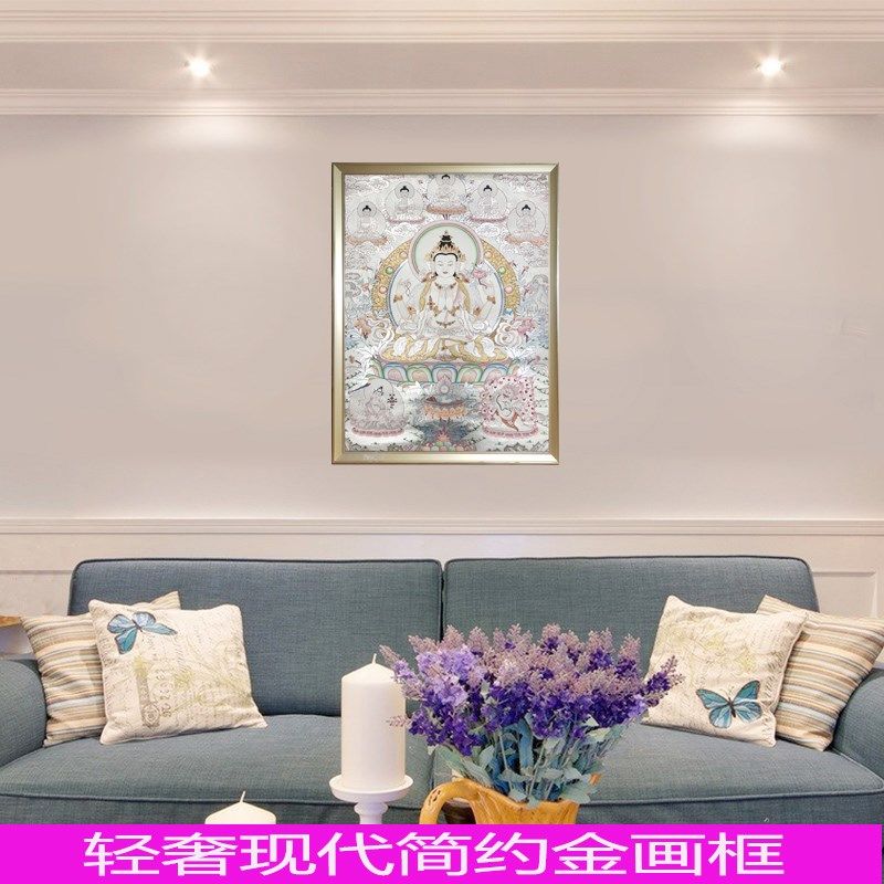 尼泊尔纯手绘多幅银唐四r臂黄财神文殊客厅书房玄关挂画银箔装饰
