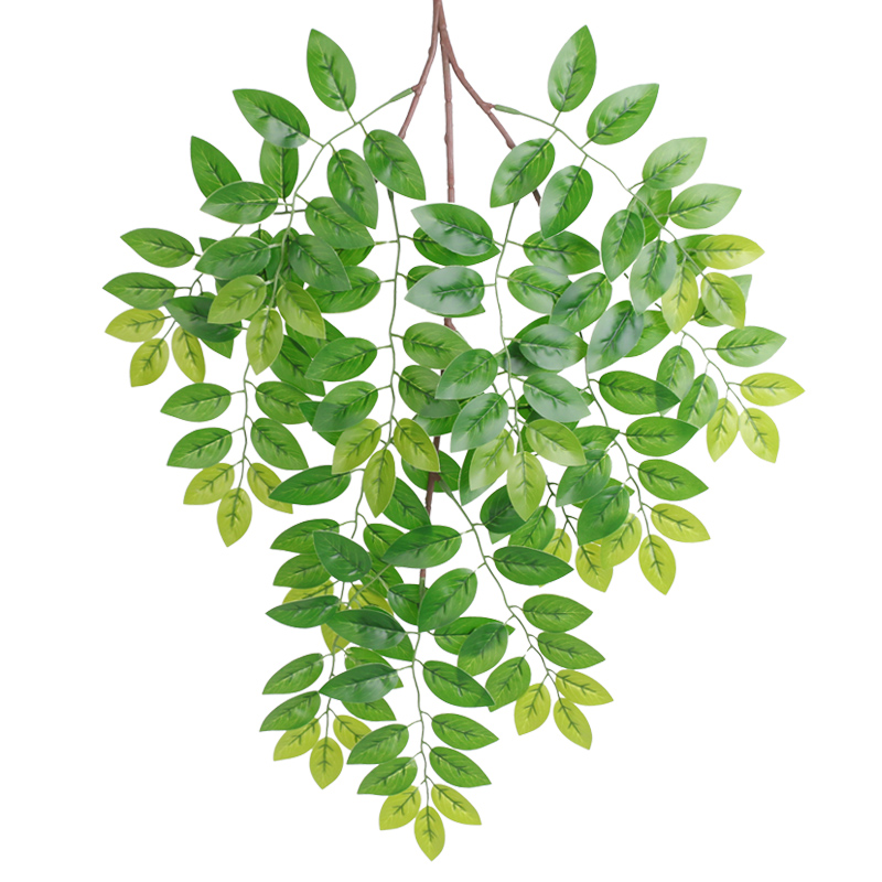 仿真榆树叶手感过胶塑料榆树支绿色植F植物叶子假树枝工程装饰造