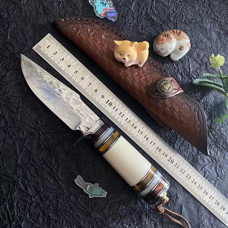 手工锻打大马士革钢牛骨手柄水y果刀高硬度分割手把肉刀家用水果