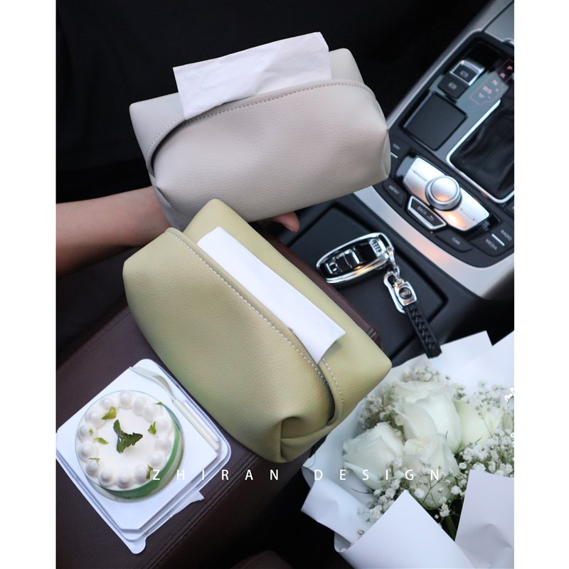 生态真皮a车载纸巾套 高级黑色真皮咖色棕色纸巾盒装饰设计纸巾套