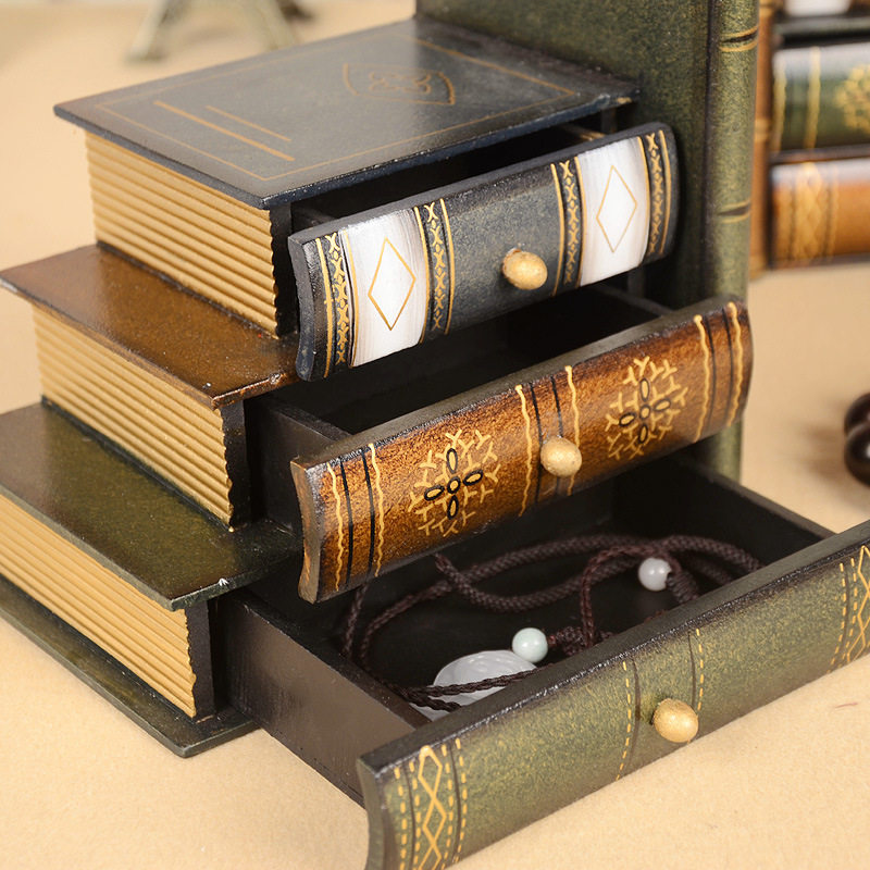 复古假书挡摆件 欧式书房书架装饰品 木J质书本仿真书档书立收纳