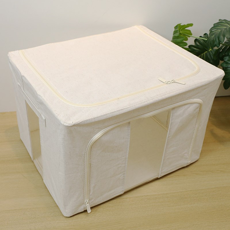 天山棉麻三面钢架66L大容量棉被衣物收纳整理箱叠加铁Y架支撑百纳