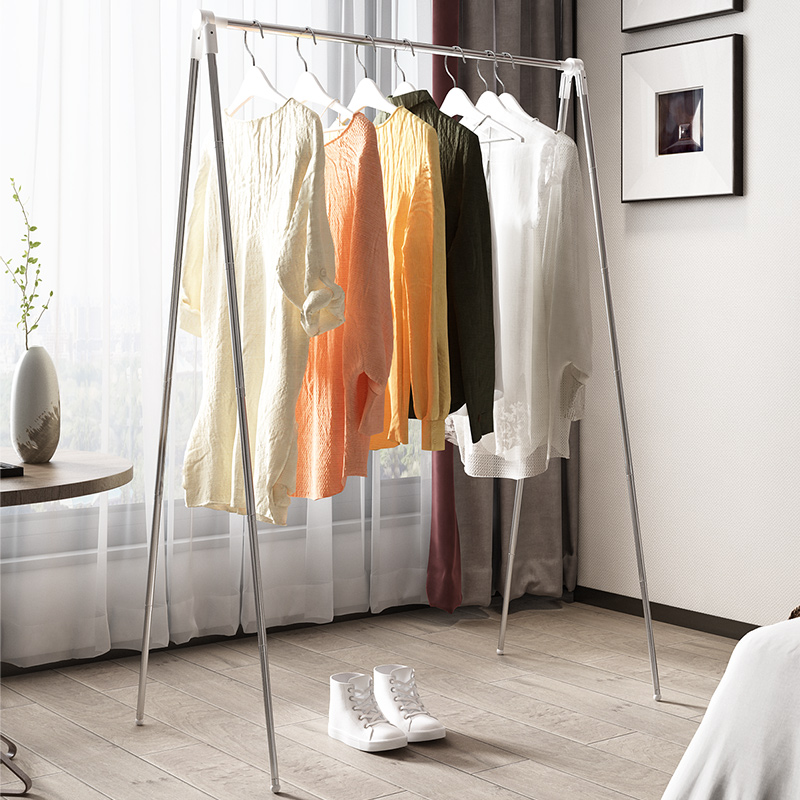 不锈钢伸缩晾衣架落地折叠室内阳台晒衣架单杆旅行U出差酒店晾衣