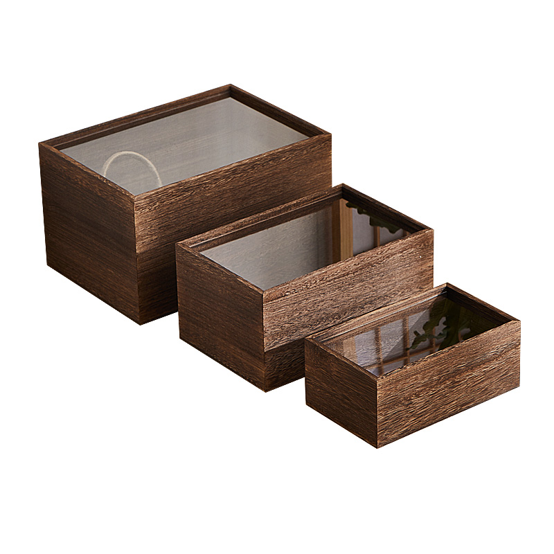实木抽拉玻璃盖茶叶茶杯收纳盒桌面防尘储物盒木质首饰Z珠宝陈列