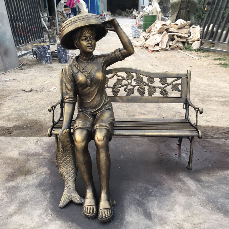 玻璃钢仿铜渔民打鱼人物雕塑渔文化主题雕像O城市广场公园景观铜