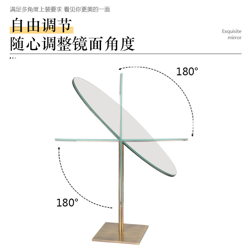 化妆镜台式桌面家用复o古铜镜梳妆镜欧式卧室酒店寝室宿舍单面镜