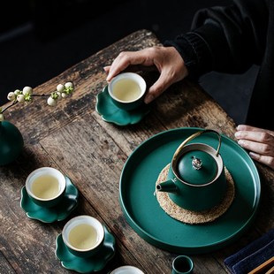 一壶v四杯功夫茶具陶瓷茶壶茶杯干泡茶盘整 尚岩便携旅行茶具套装