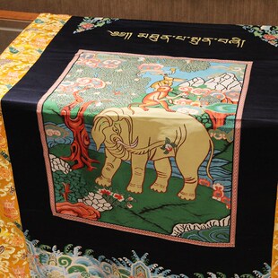 布艺居家优质布料w手工制作桌布蓝色桌围桌旗吉祥四瑞图 藏布藏式
