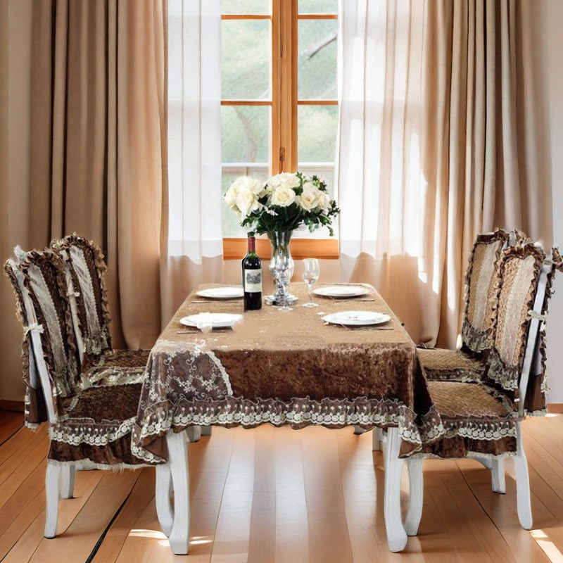 高档金丝绒d蕾丝欧式餐桌布椅套椅垫茶几圆桌布欧式加大坐垫靠背