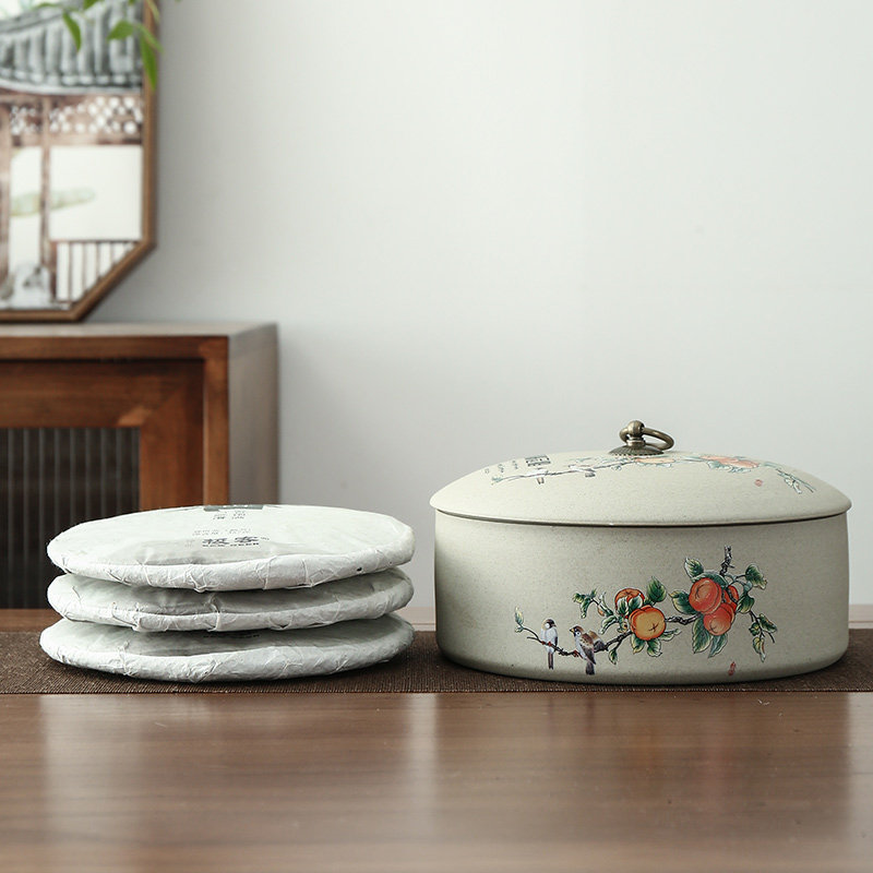 陶瓷茶叶罐粗陶普洱大号357克三饼收纳盒家用白S茶密封醒茶储存罐