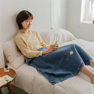 纯棉情侣插画宇宙吸水浴巾洗澡裹胸加H厚柔软家用擦身男女大毛巾