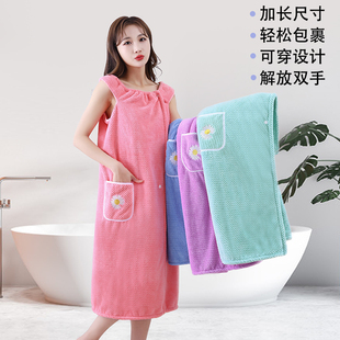 美容 浴巾女可穿裹2021新款 纯棉吸水可穿式 长款 夏天Q家用洗澡大码