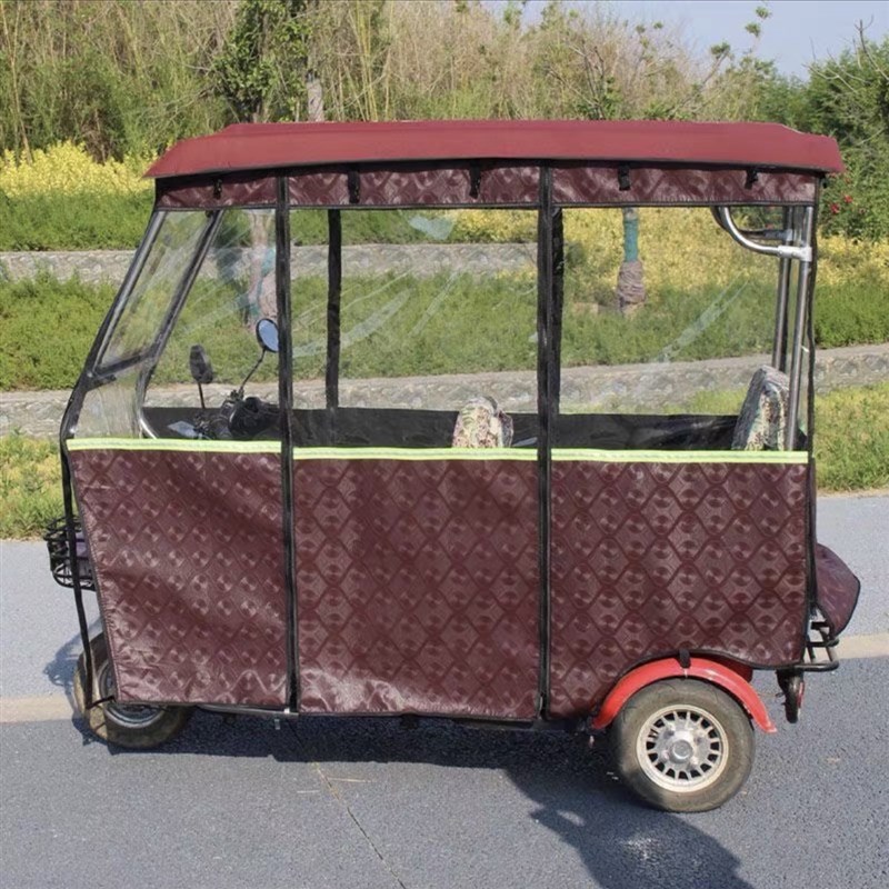 电动三轮车车棚雨棚车篷摺叠不锈钢小巴士电动车V遮雨蓬透明玻璃