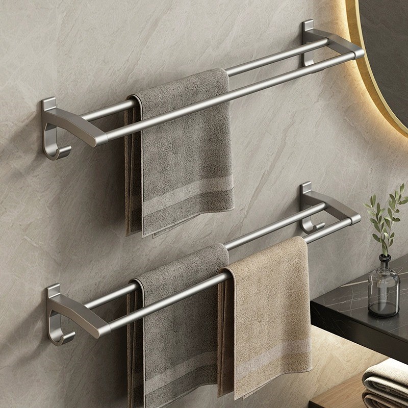 枪灰免打孔挂毛巾杆卫生间浴室壁挂式厕所浴巾挂T架挂杆置物架子